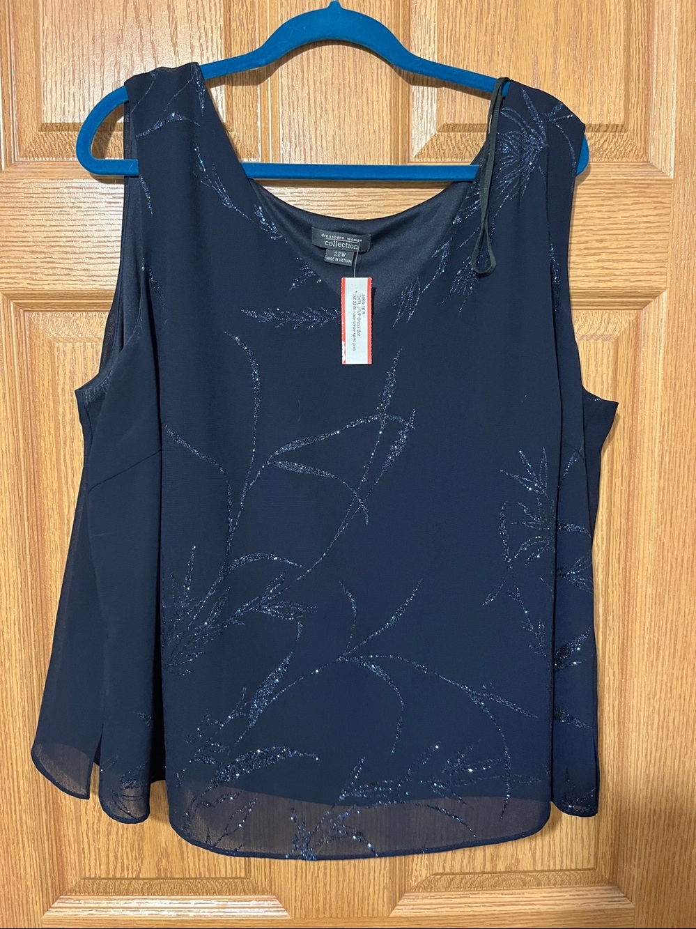 Dressbarn Navy Blue Beaded Embellished Formal Sheer Chiffon Top & Jacket Set 22W